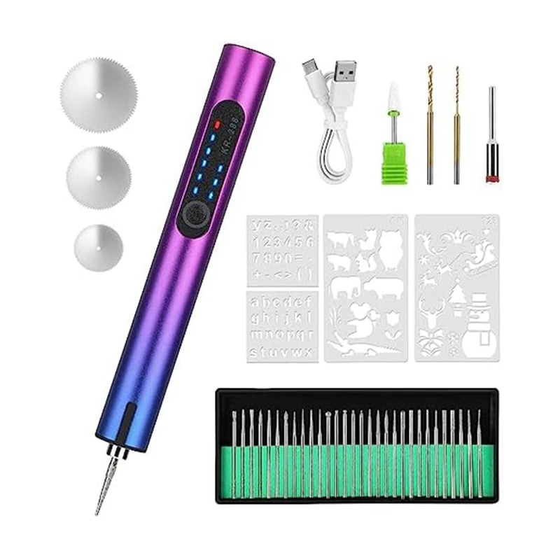 Electric Engraving Pen Kit Cordless Rechargeable Grinding Pen DIY Rotaryetching With 36 Bits For Carving Glass