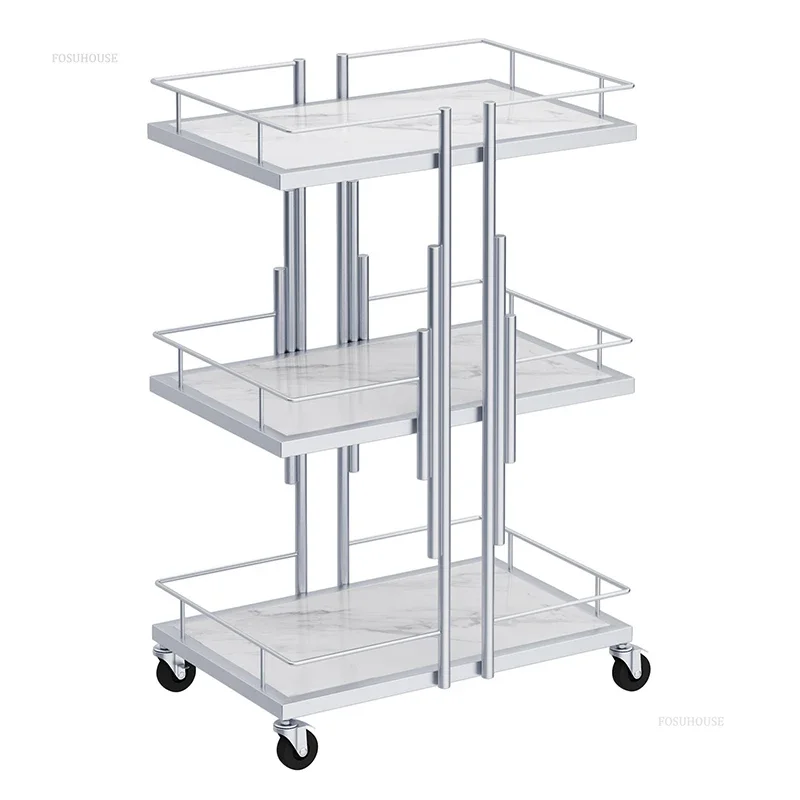 Nordic Professional Golden Iron Salon Trolleys Beauty Salon Tool Trolley European Auxiliary Cart with Wheels for Furniture