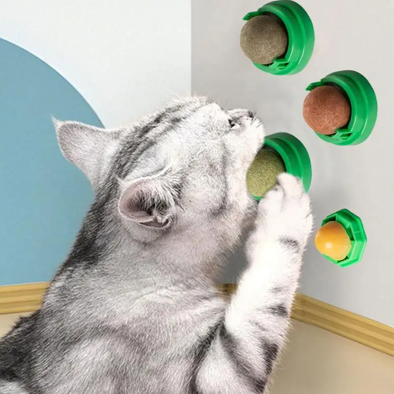 

Cat Balls Catnip Rotatable Catnip Teeth Catnip Ball Wall Sucker Lick Treat Toys Contail Catnip Sugar Balls Smart Cat Toys Supply
