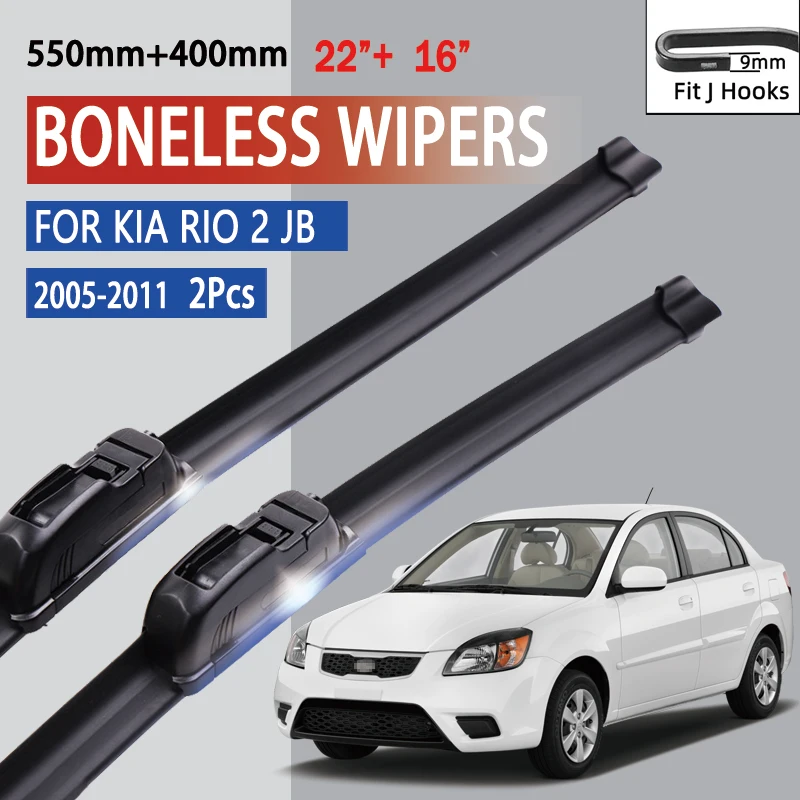 For KIA Rio 2 JB 2005-2011 Car Front Wiper U-type Soft Rubber Boneless Wiper HD Quiet Durable Automotive Wiper 22"+16"