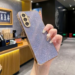Luxury Gold Plating Matte Cover with 3D Wave Texture and Glitter Finish - Galaxy A53 (Purple)