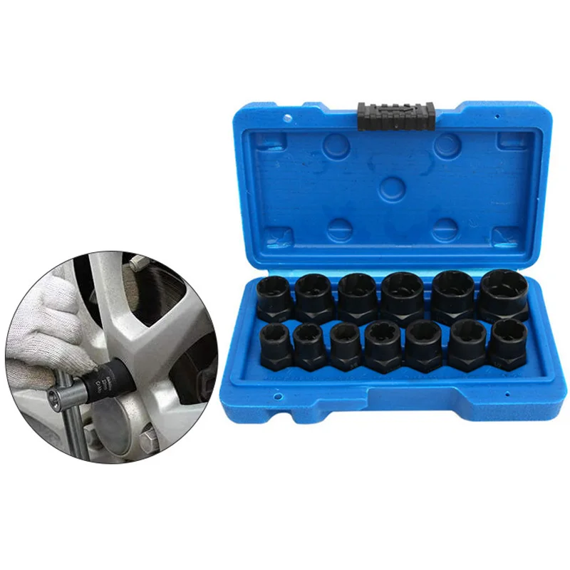 13 Pezzi Dado Estrattore Presa Bullone A Percussione Dado Strumento Di Rimozione Della Vite Set Chiave A Bussola Strumento Dado Vite Scatola Blu Estra