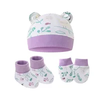 New Newborn Baby Cotton Beanies Hospital Hat Mittens Shoes Sets Solid Candy Color Stretchy Infant Warm Cap Gloves 0-1 Years Old 5