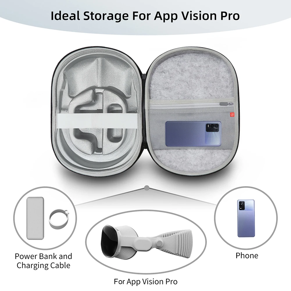 Carrying Case Anti-scratch Full Protective Case with Mesh Pocket Portable Travel Carry Handbag for Apple Vision Pro Case