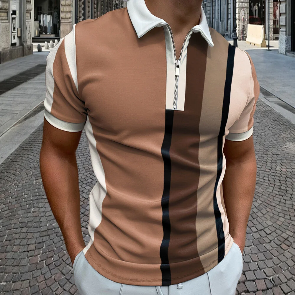 

New Polo Shirt Men Summer Short Sleeve Letter K Poker Print POLO Shirt T-shirt Tops Unisex Lapel Zipper Fashion Polo Shirt Men's