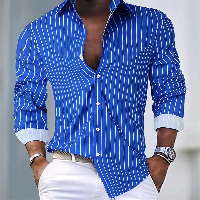 Men's Shirts Button-Down Shirts Casual Summer Beach Shirts Long Sleeve Striped Lapel Hawaii Vacation Fashionable and Comfortable