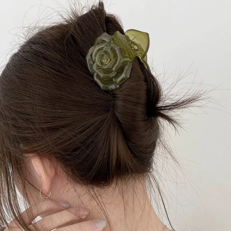 Retro Rose Minimalistische mittel-/große Hai-Haarspangen für Frauen – ideal für feines Haar, halbhohe Frisur und Dutthalter – Detail 7