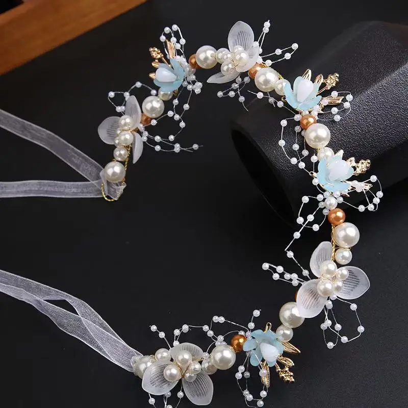 Hair Accessories Children's Wreath Princess Fairy Girl Flower Pearl Streamer Headgear Snowflake Headband
