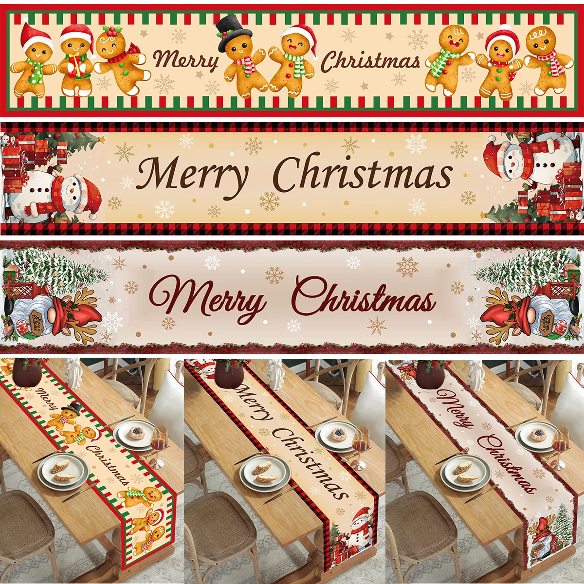 Christmas Red Flowers Snow Table Runner Merry Christmas Decoration For Home 2023 Xmas Gifts Navidad New Year Natal Tablecloth