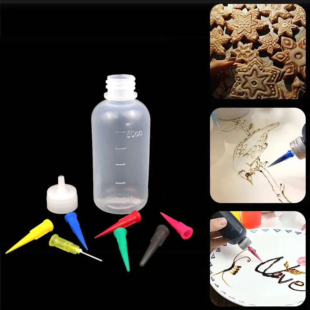 50ML Jam Painting Squeeze Bottles 7 Nozzles Cream Cake Decor For Baking Drawing Pastry Tools Kitchen Accessories Gadgets baking supplies cake icing nozzles baking nozzle set cake decorating nozzle set jam squeeze bottles cream jam squeeze bottles