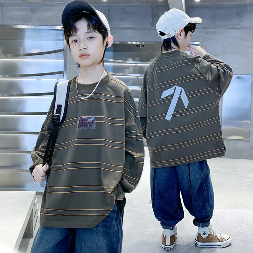 

Kids Sweatshirt Spring and Autumn Wear New Arrivals Children's Fashion Striped Pattern Pullover Tops Teenager Boys Clothes 5-14T