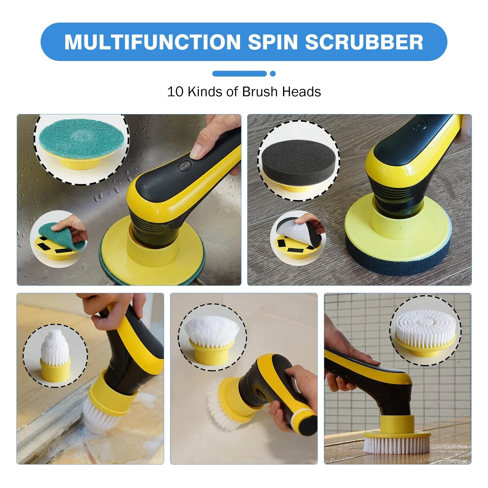 

Adjustable Scrubber With Kitchen Heads / Electric Telescopic Kit 10 Bathroom Cleaning Floor Brush Spin For Rod Wireless