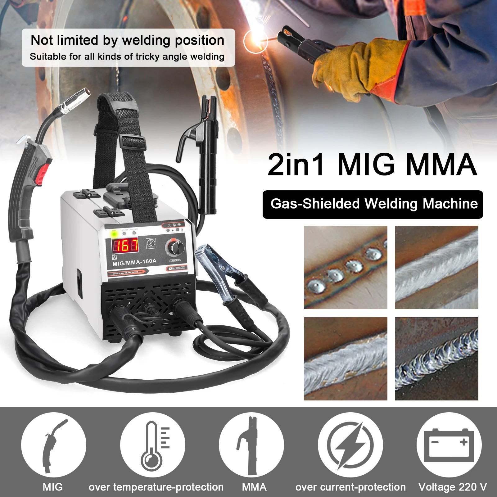 2in1 MIG MMA Welders IGBT DC Inverter Gas-Shielde Welding machine Semi-Auto Welding Machine Built-In Wire Feeding Mechanism 220V 5
