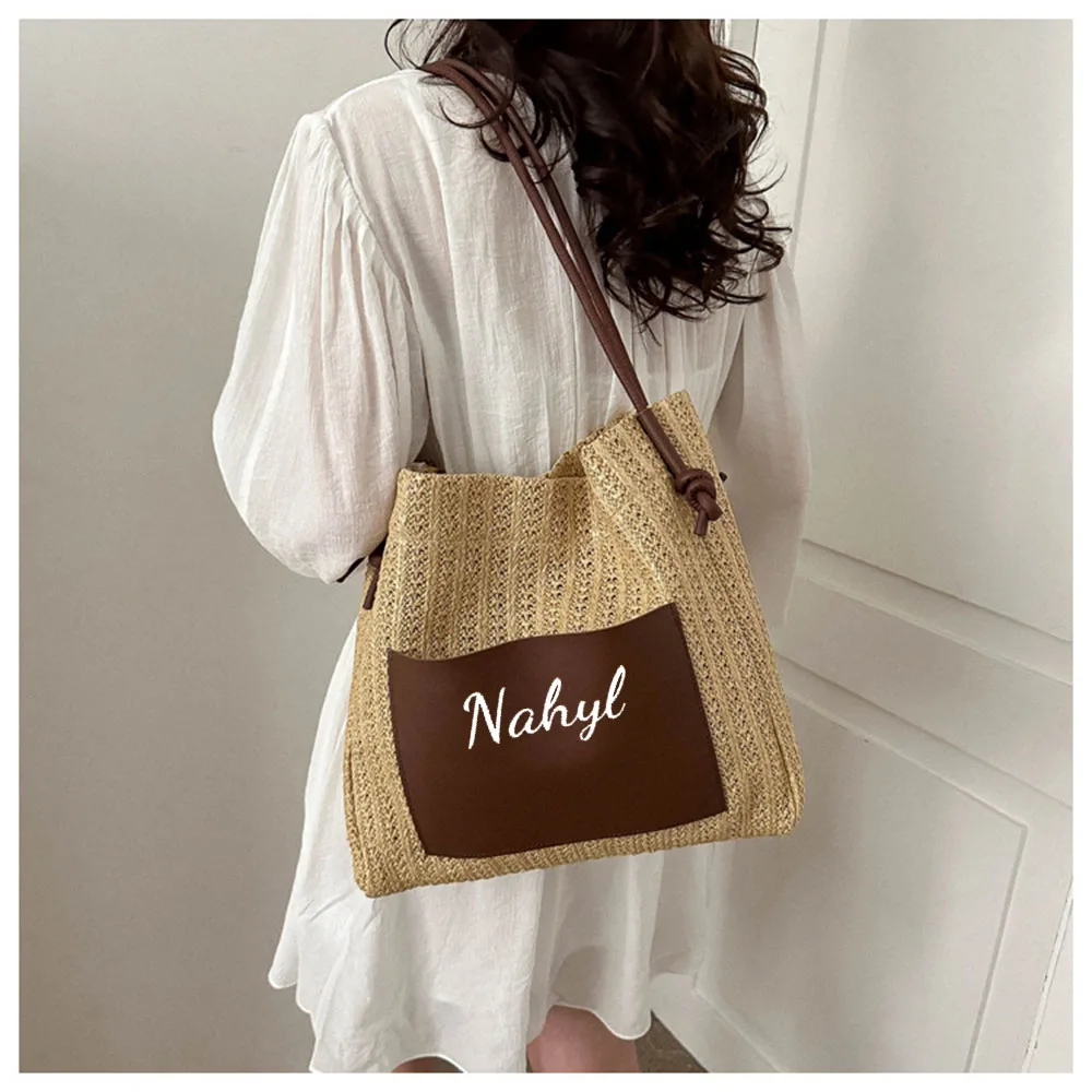 

Personalized Customized Summer Grass Woven Bag 2024 New Large Capacity Shoulder Bag Embroidered Travel Beach Grass Woven Bag