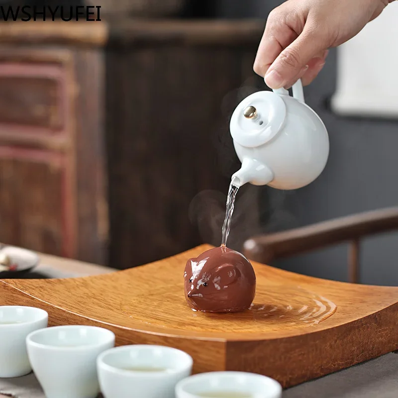 Tea Pet Ornaments 1 PCS Purple Clay Tea Pet Mouse Statue Tea Figurine Ornament Oolong Accessories Home Decoration