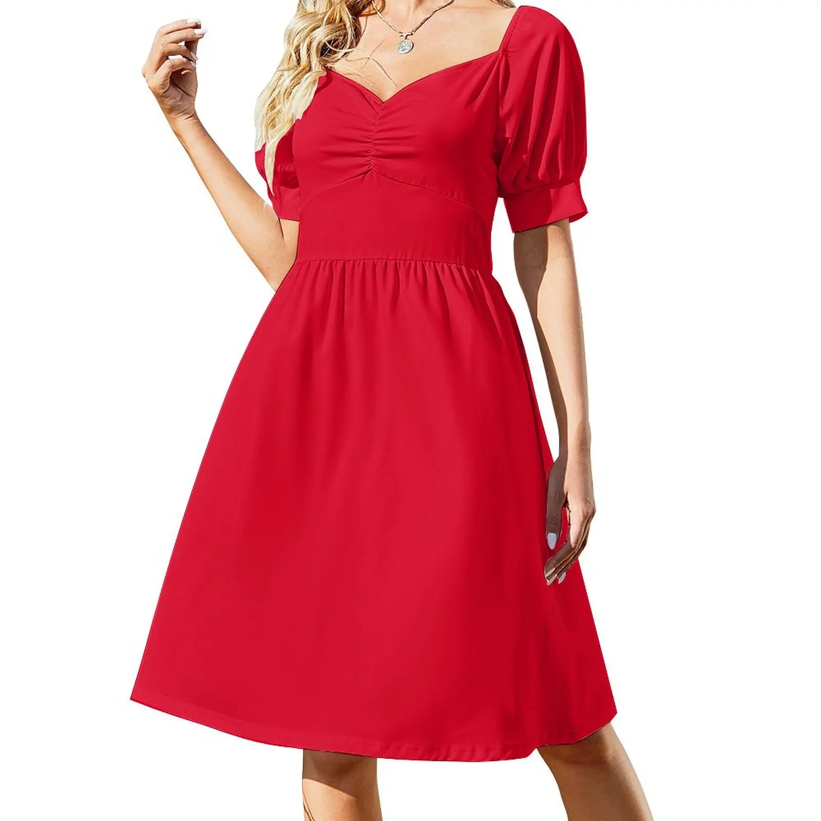 thumbnail image 1 of Vestido rojo cadmio de manga corta vestidos de verano vestidos de novia para fiestas Vestido, 1 of 7