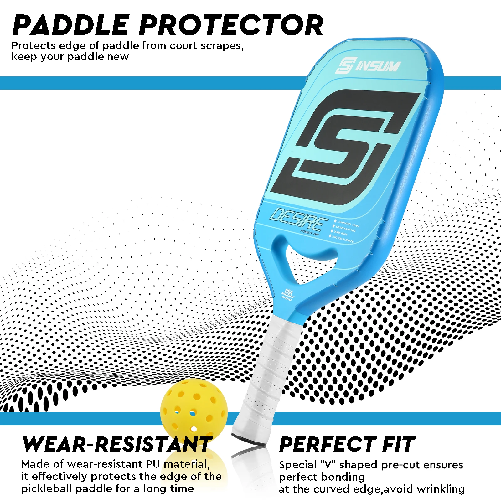 INSUM Pickleball Paddle Protection Tapes Pre-Cut V 20/23/26mm Width Protective Tapes Solid Color for All Thickness Edges