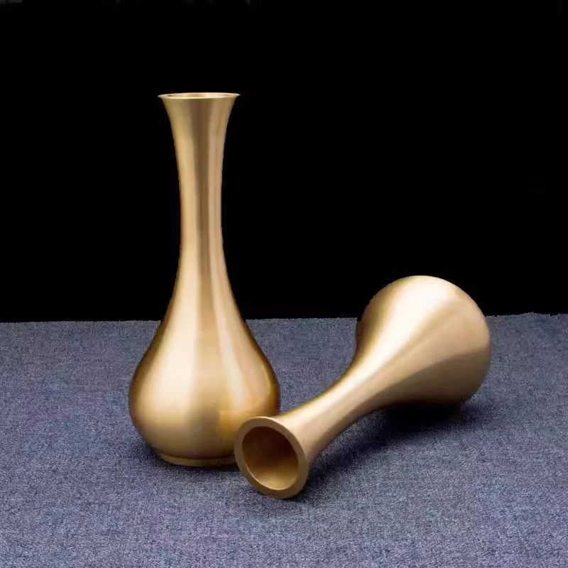 Chinese Style Creative Copper Small Vases Ornament, Home Living Room Desktop Decoration, Solid Color, Metal Brass Mini Vase, 1Pc