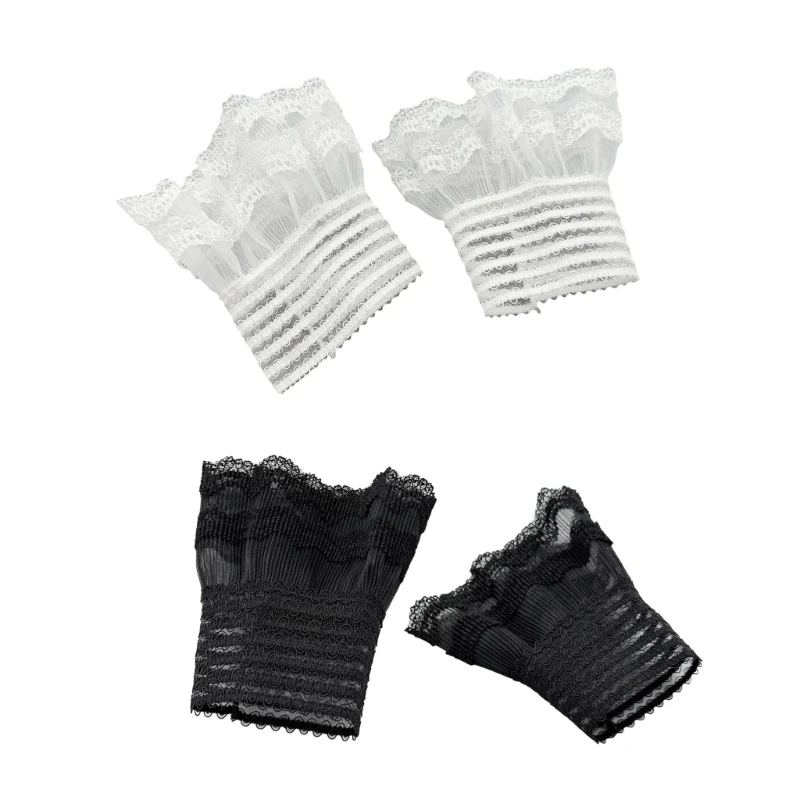 

L93F Ladies Lace Flower False Sleeve Cuffs Ornament Sweater Blouses Wrist Warmers