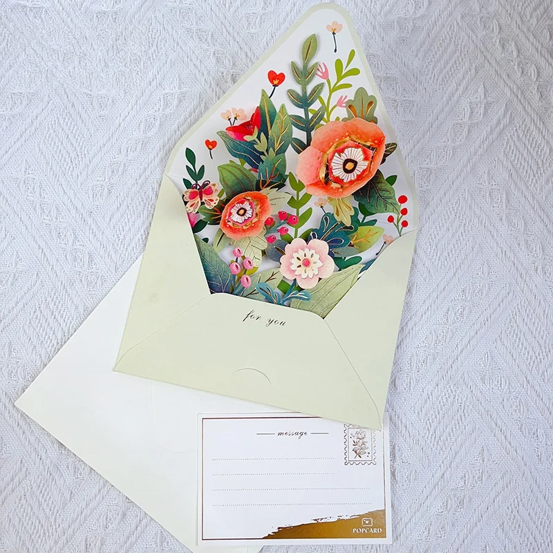 Greeting Cards New Romantic Flower Birthday Christmas Card 3D Pop-up Greeting Cards Set Postcard Party Wedding Decor Creative Gifts Cards