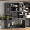 62 Inch Home Office Desk with Shelves, Cabinet Desk with Drawers and Glass Doors, Computer Desk with Storage Cabinets 1