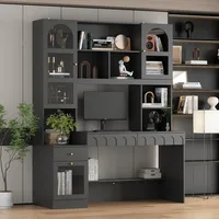 62 Inch Home Office Desk with Shelves, Cabinet Desk with Drawers and Glass Doors, Computer Desk with Storage Cabinets 1