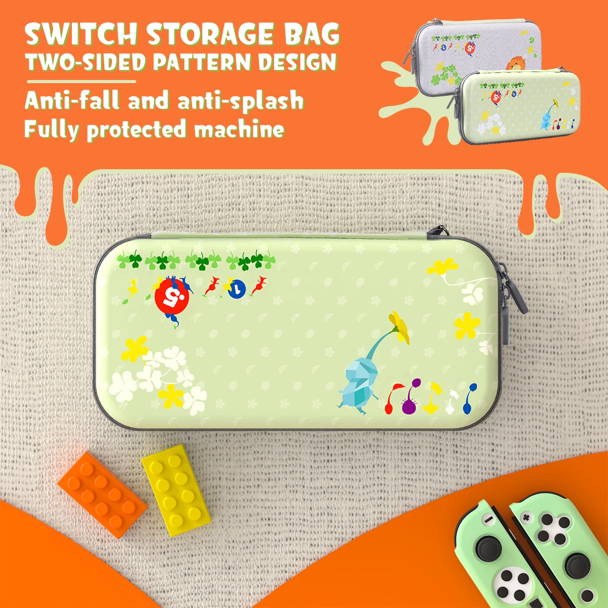 For Pikmin Game Skin Shell Carry Case Switch Oled Console Protective Cover Case with 4 Analog Caps for Nintendo Switch Oled