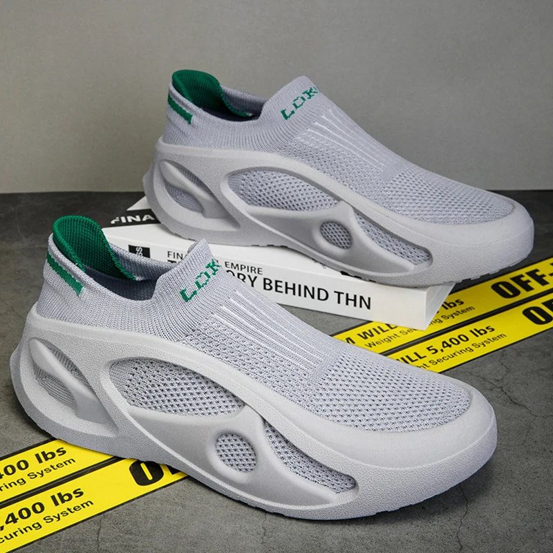 Men Shoes Comfortable Sneakers Breathable For Man Tennis Sports Running Shoes Outdoor Grey Weave Women Fashion Slip-on Gym Shoes 4