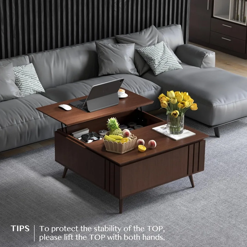 Lift Top Coffee Table with Storage, Mid Century Modern Square Center Table with Hidden Compartment & Storage Shelf for Living Ro 6