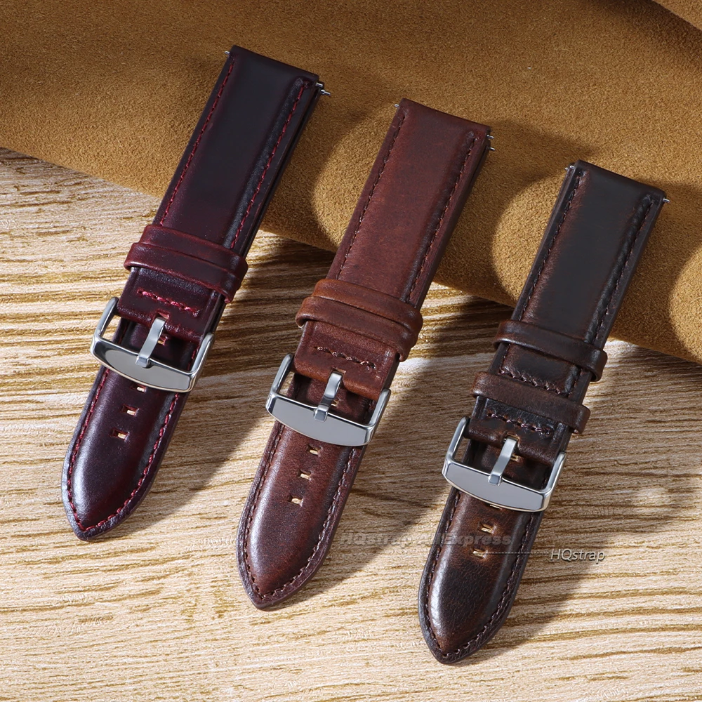 Vintage Cowhide Leather Watch Strap - Classic Universal Wristband