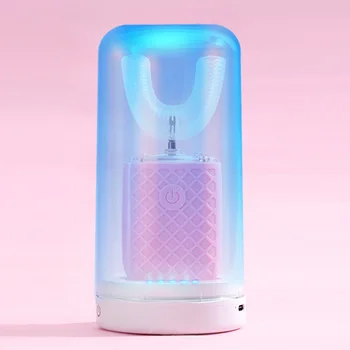 성인용 충전식 U자형 전동 음파 칫솔, 360 ° 자동 실리콘 칫솔, 스마트 타이머, 블루 라이트, IPX7