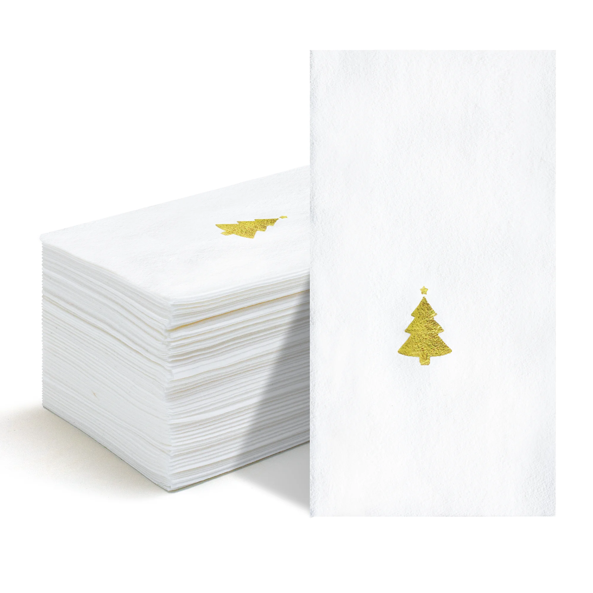Disposable Tableware Paper Napkins 25/50PCS Christmas Tree Gold Foil Linen Feel Dinner Napkins 15.75x11.8inch Disposable Eco-Friendly for Party Cafe Events