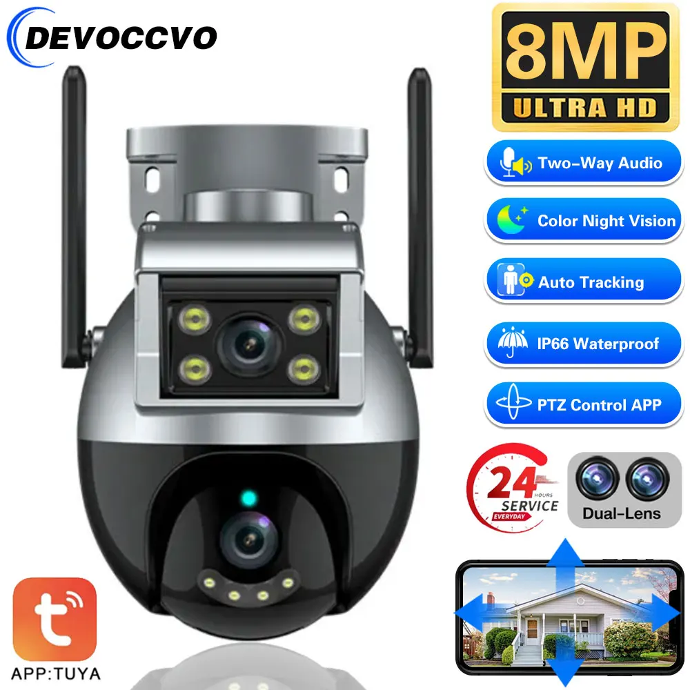 4K 8MP PTZ WIFI Camera Dual Lens Dual Screen IP Camera Outdoor HD Auto Tracking Security Protection CCTV Surveillance Tuya APP 4k 8mp ptz wifi camera dual lens dual screen ip camera outdoor 4mp hd auto tracking security protection cctv surveillance camera