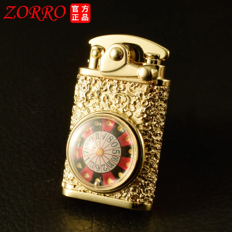 Retro Classic windproof oil Cigarette Lighters Golden Roulette Kerosene