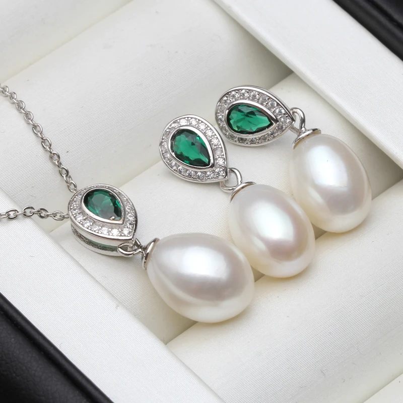 

Natural Pearl Jewelry Sets For Women Bohemian Freshwater Pearl Necklace And Earring Anniversary Gift White Black