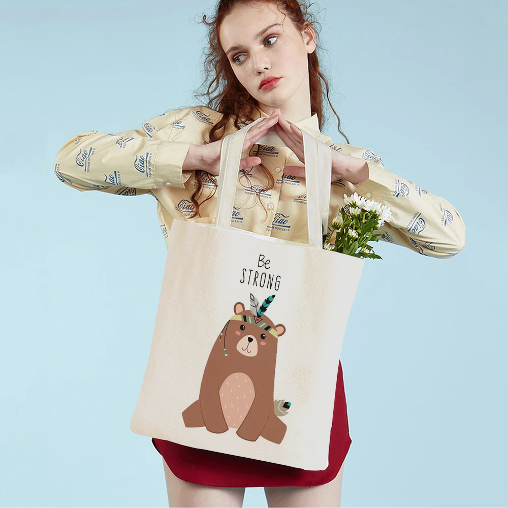 

Женская сумка для покупок на плечо Be Brave Lion Fox Жираф симпатичная многоразовая Холщовая Сумка-тоут с двойным мультяшным животным для женщин