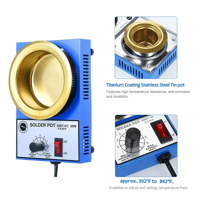 납땜 포트 주석 용해로 온도 조절 납땜 제거 욕조, 범용 어댑터, 200  450 ℃, 100 W, 150 W, 250 W, 300W
