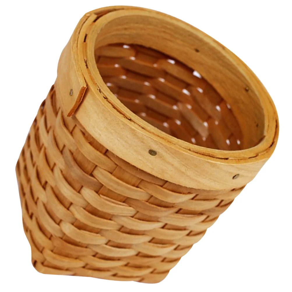 Handmade Storage Basket Woven Desk Pen Organizer Office Wooden Pen Holder