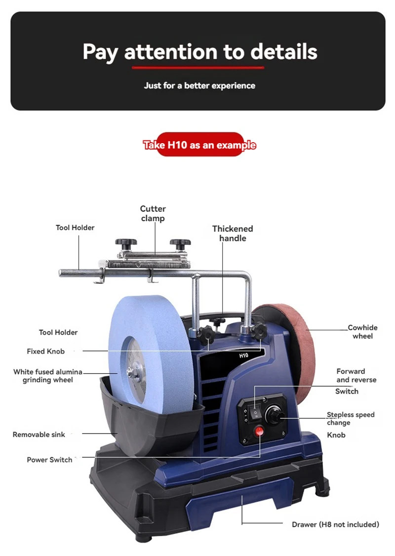H10 10inch Low-speed Water-cooled Knife Sharpener 200W Electric Polisher Househo