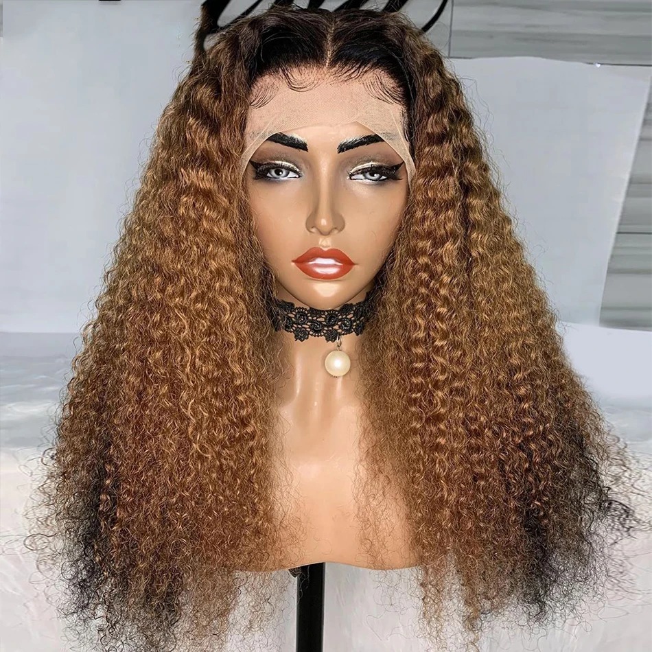 

Glueless Preplucked Soft 26"Long Kinky Cruly 180Density Ombre Honey Blonde Brown Lace Front Wig for Black Women BabyHair Daily