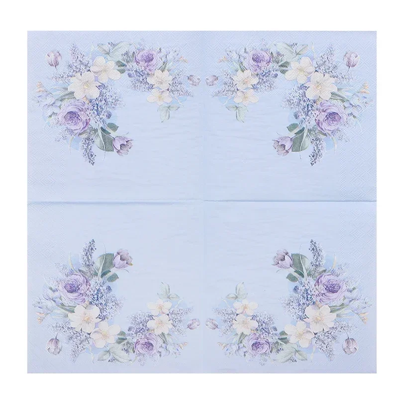 33cm 2-Ply Blue White Flower Printed Blue Napkins Party Colorful Paper Cup Flower Folding DIY Decoupage Paper 10/20pcs paper napkins tissue paper decoration