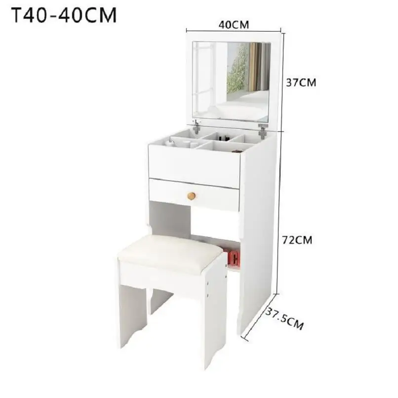 Description Picture 3 of itemNew 40/50/60/cm Makeup Dressing Table Set with Stool Makeup Vanity Table Storage Beside Bedroom Table with Stool and Drawer