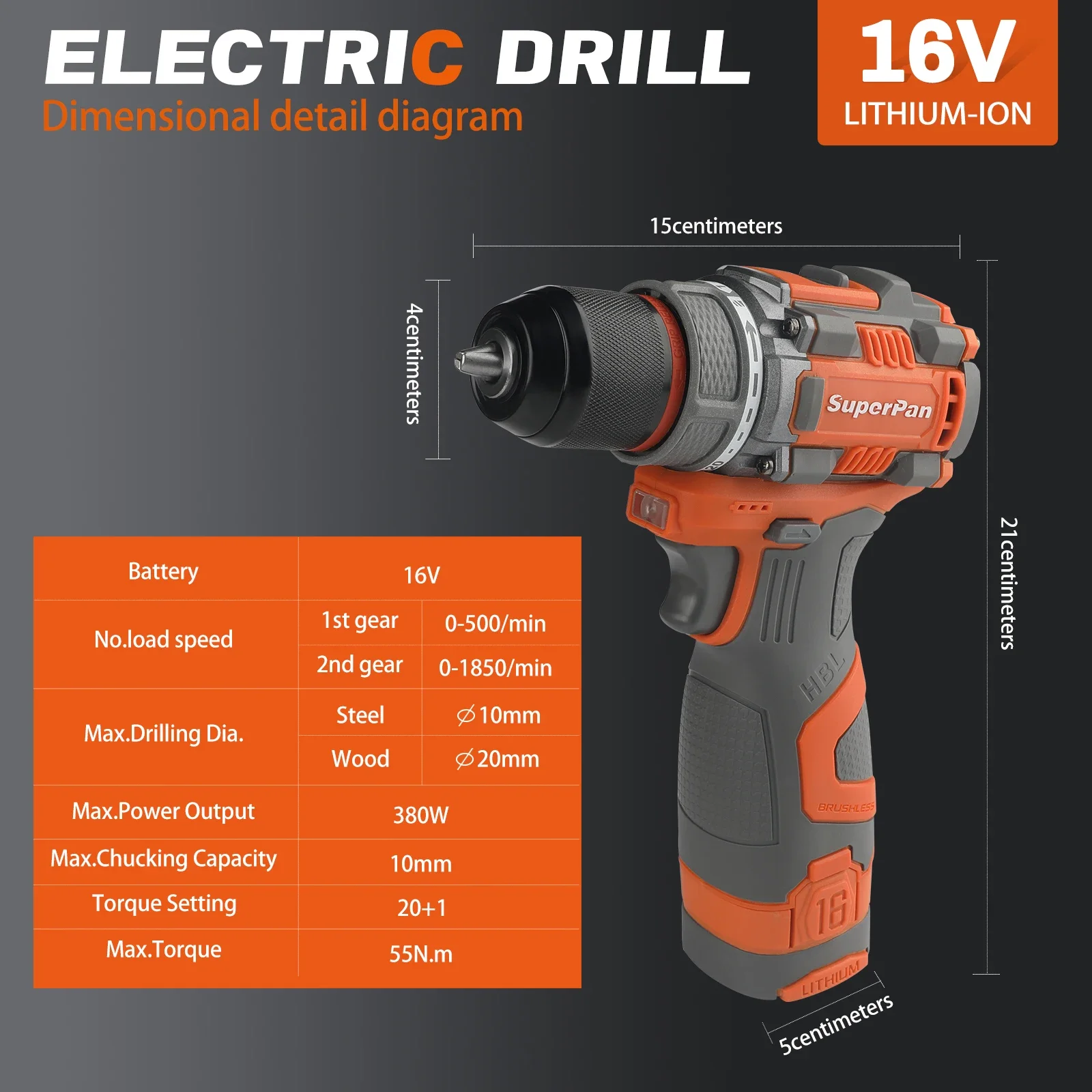 Superpan rotary cordless Impact Drive 20V Cordless Drill 1/2" r Drill Brushless Moter Cordless Electric ScrewDriver Power Tools 6