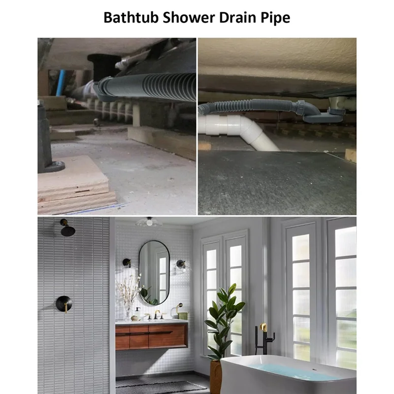 Newest Low Profile 1 1/2 P Trap Flexible Bathtub Shower Drain Pipe Flat P Trap Free Standing Tub Drain For Bath Bathtub