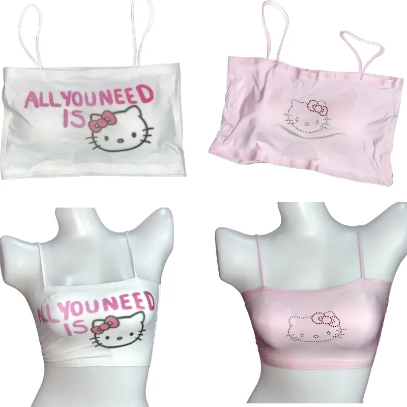 

Anime Sanrios Hellokittys Cute Printing Hot Drill Elastic Chest Pad Vest Cartoon Girls Bra Underwear Kawaii Comfortable Tank Top