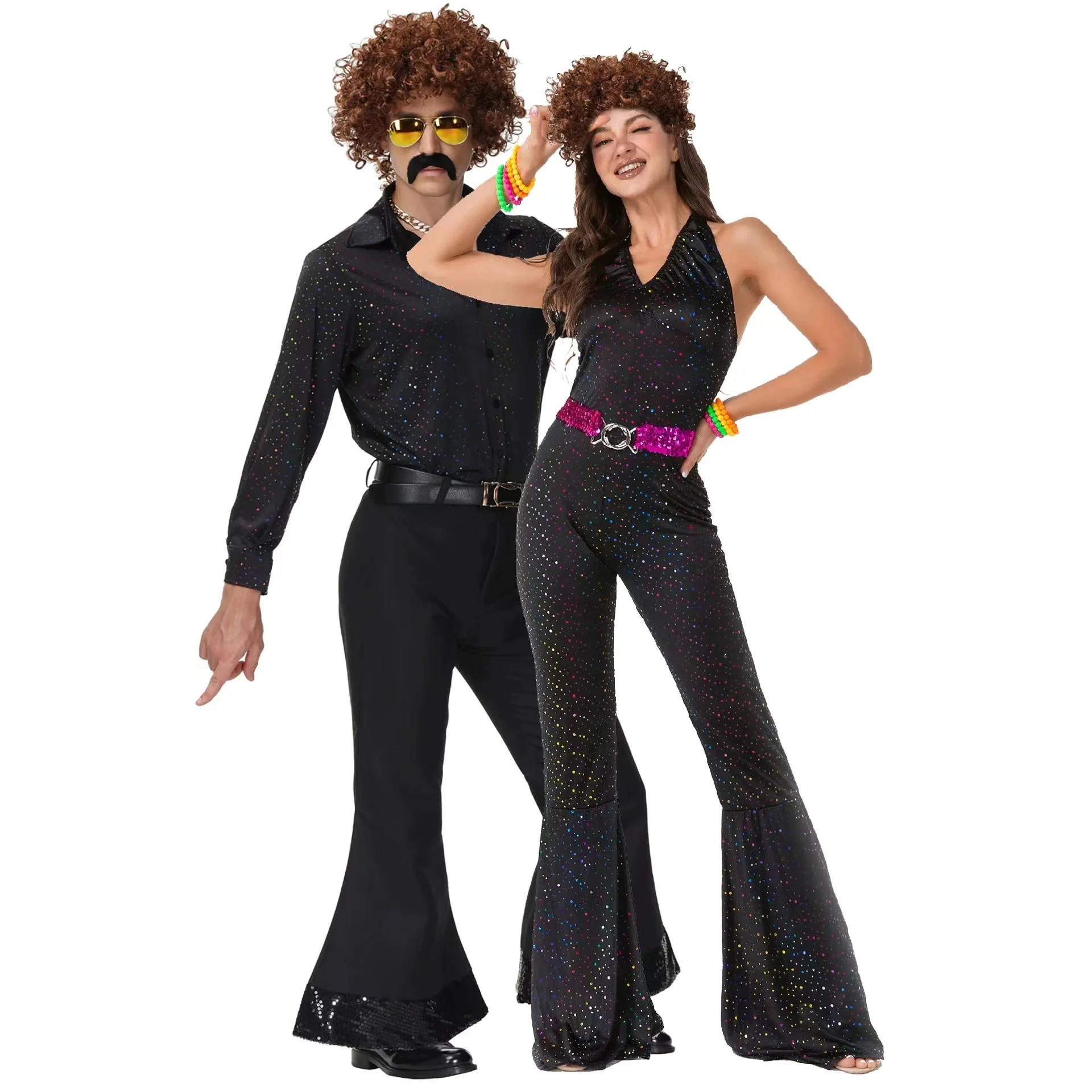 

Halloween Carnival Party Adult Vintage 60s 70s Hippie Couples Cosplay Costume Suit Music Festival Retro Disco Fancy lovers Suit