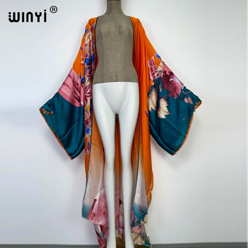 2022 WINYI Europe kimono Women Cardigan stitch kaftan Cocktail sexcy Boho Beach Cover up Robe African Holiday long Sleeve Robe