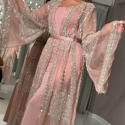 2 Pices African Luxury Femme Kimono Kaftan Robe Dubai Islam Hijab Muslim Dress Abaya Caftan Marocain Qatar Oman Turkey Clothing