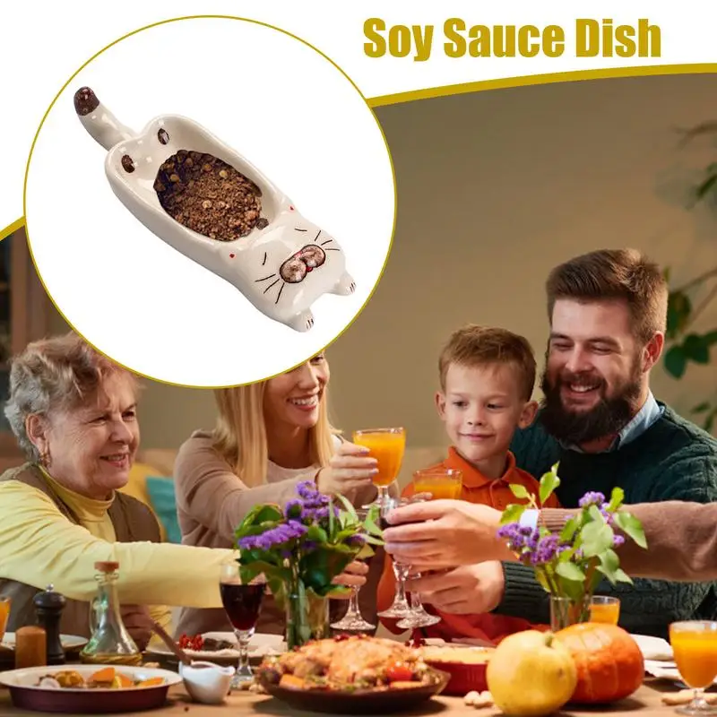 Ceramic Soy Sauce Dish Dipping Bowls Cat Shape Ceramic Sauce Dishes Japanese Seasoning Plate Small Kitchen Accessories For