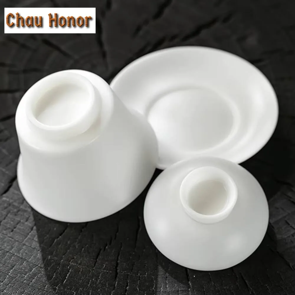 150ml High End Ice Jade White Porcelain Gaiwan Elegant Tea Lid Set Tea Tureen Household Tea Making Cover Bowl for Tea Decoration